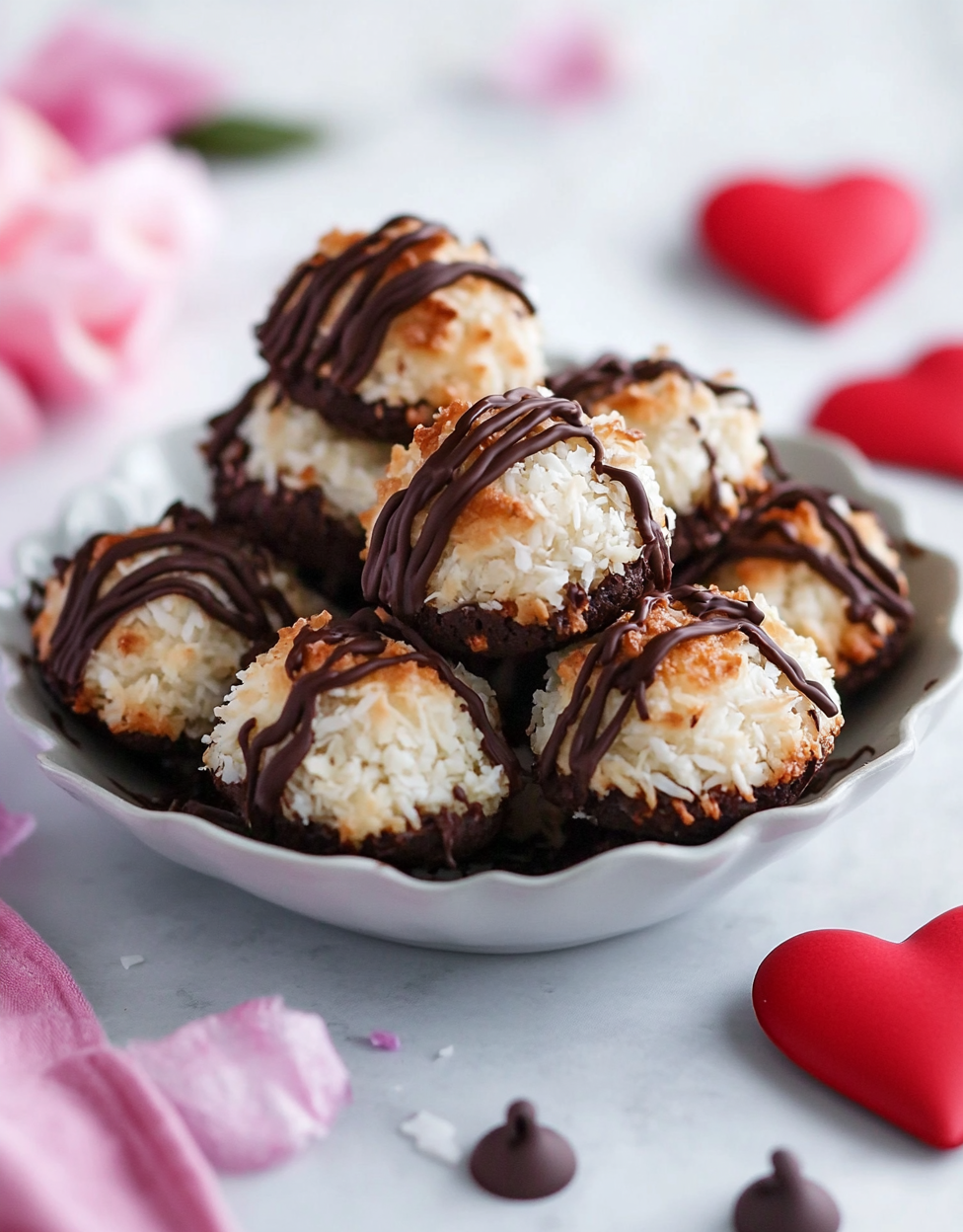 Coconut Macaroons with Chocolate Drizzle Valentine’s Day
