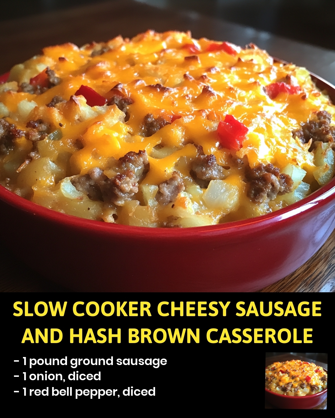 Slow Cooker Cheesy Sausage and Hash Brown Casserole