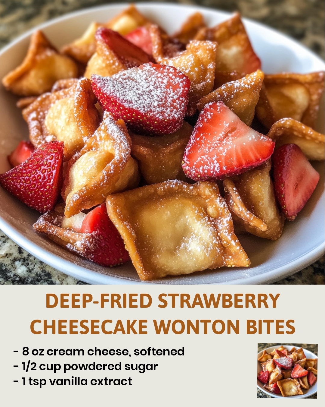 Deep-Fried Strawberry Cheesecake Wonton Bites