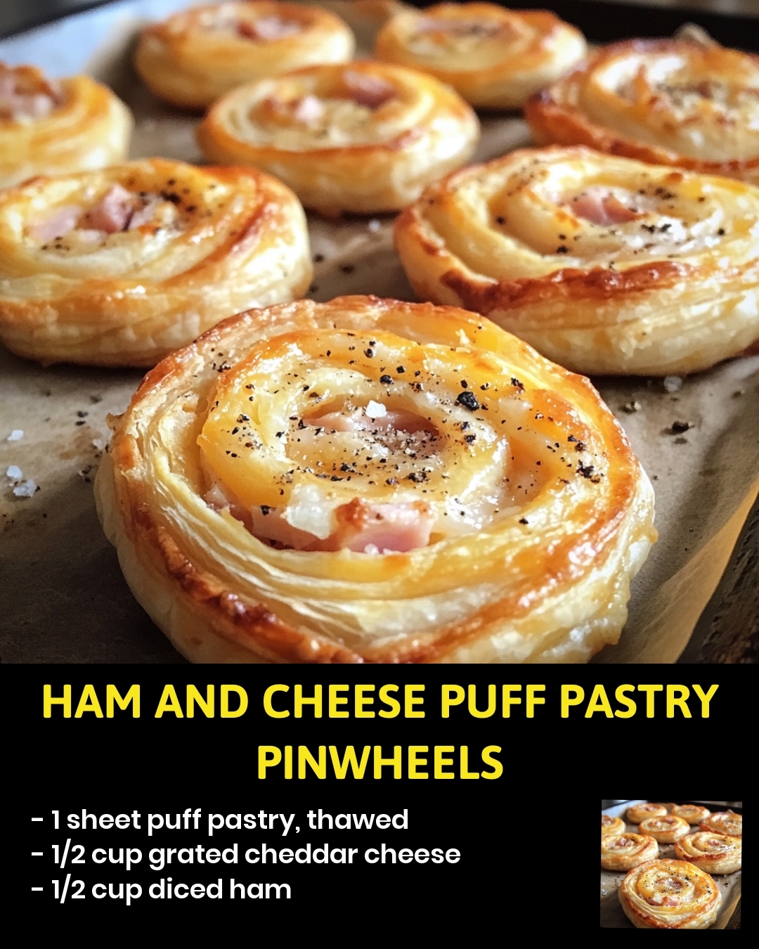 Ham and Cheese Puff Pastry Pinwheels