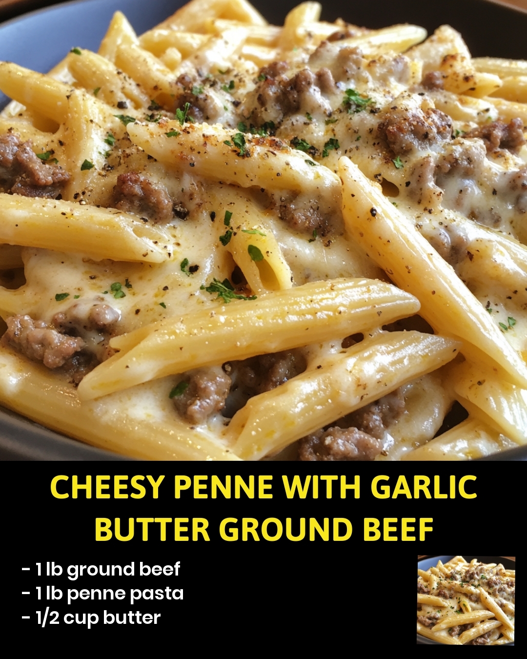 Cheesy Penne with Garlic Butter Ground Beef