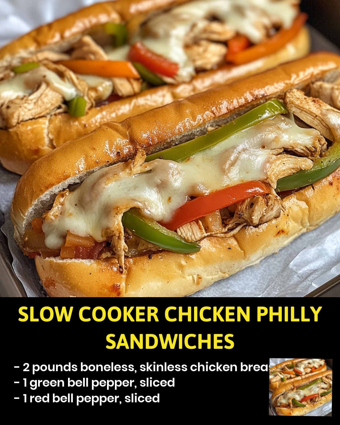 Slow Cooker Chicken Philly Sandwiches