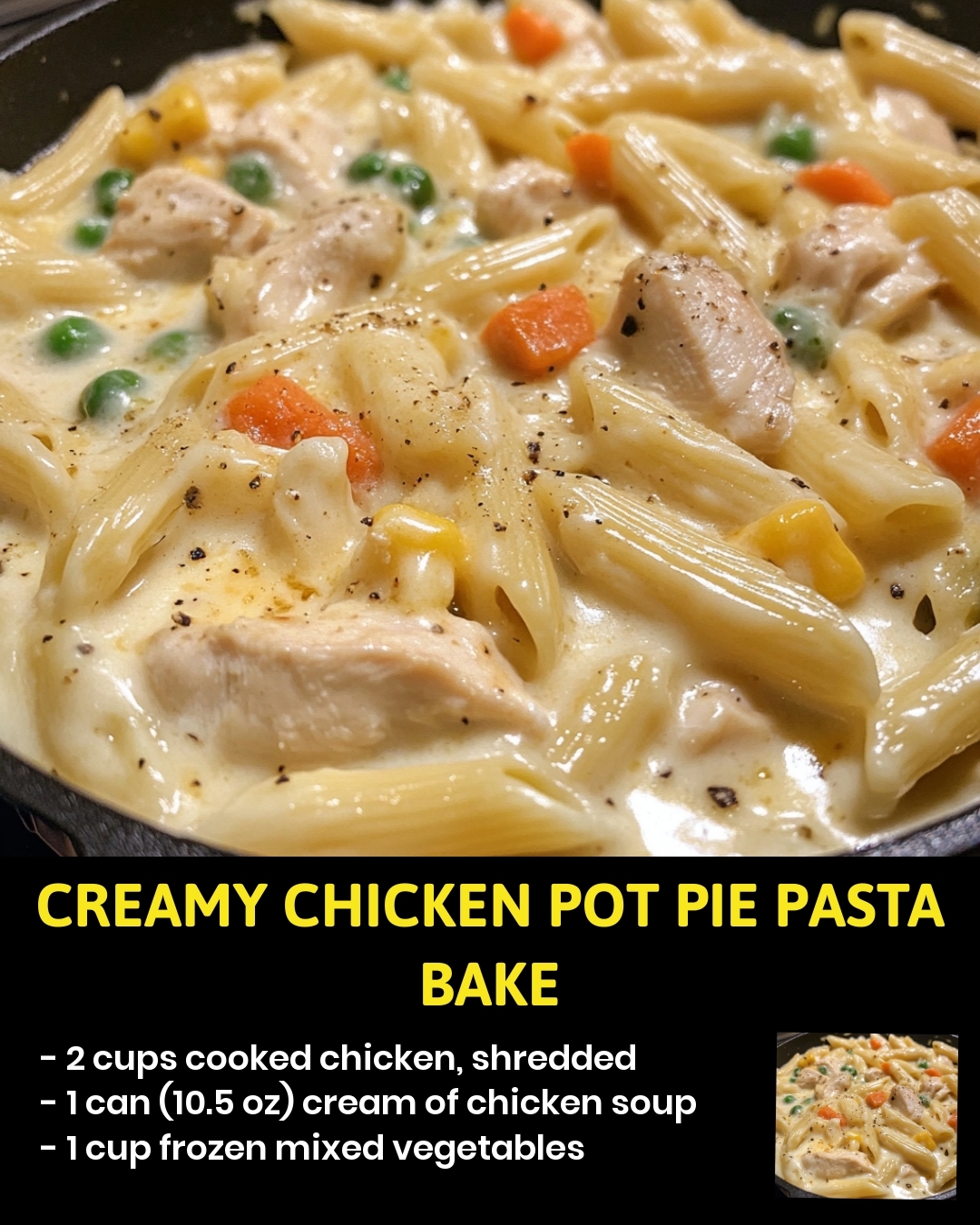Creamy Chicken Pot Pie Pasta Bake