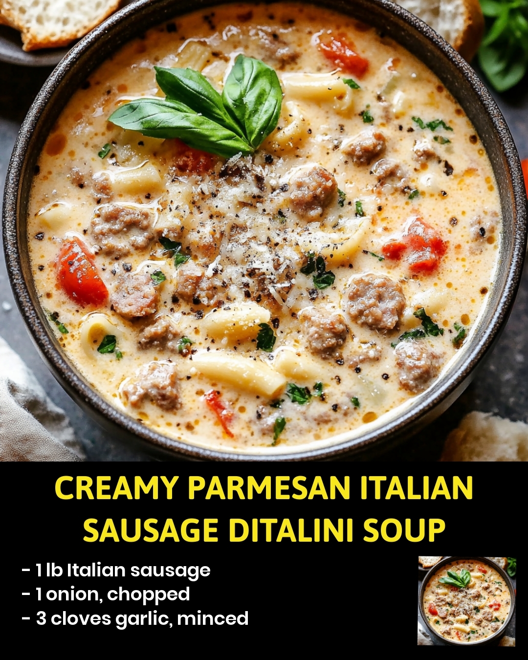 Creamy Parmesan Italian Sausage Ditalini Soup