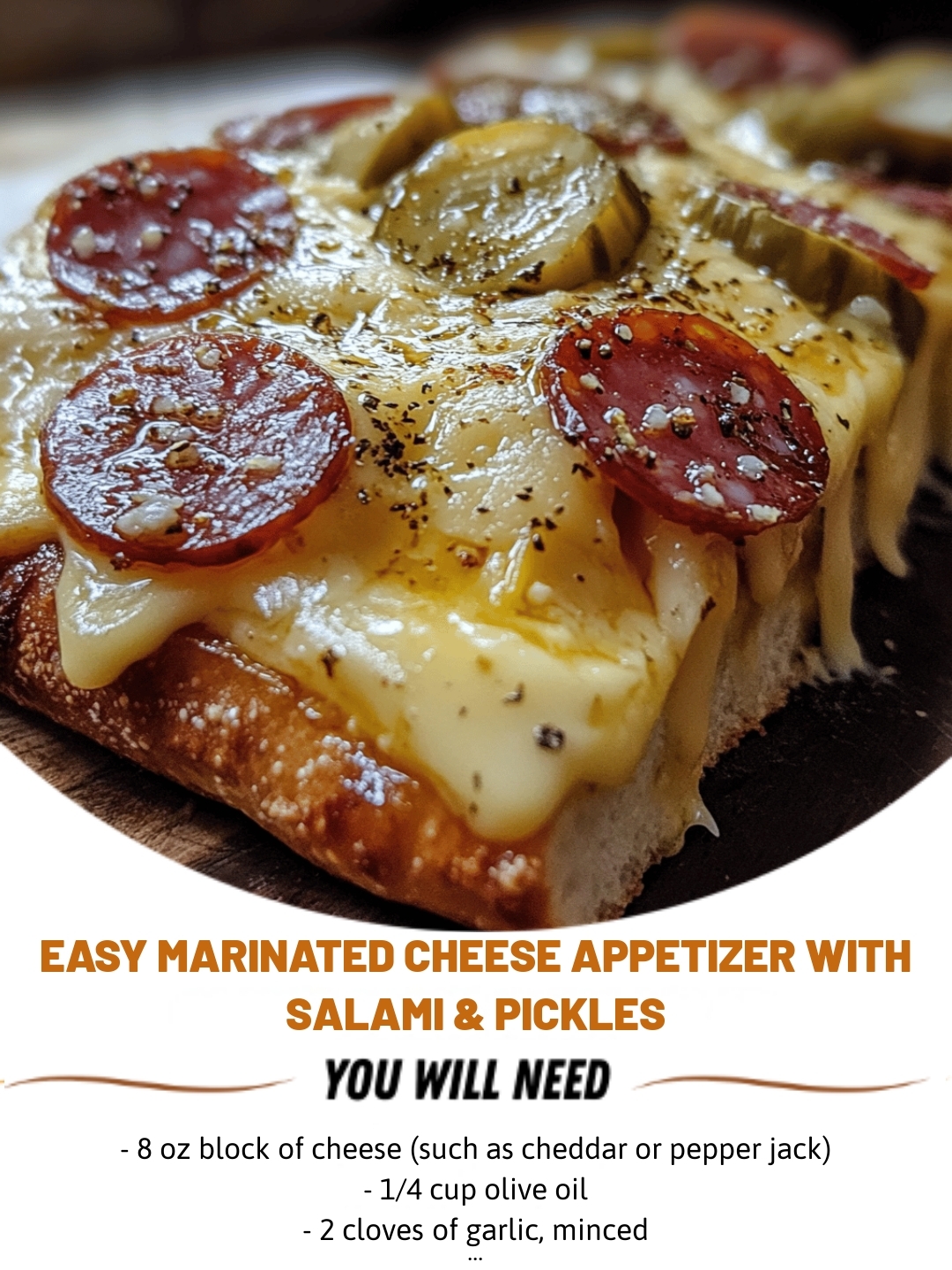 Easy Marinated Cheese Appetizer with Salami & Pickles