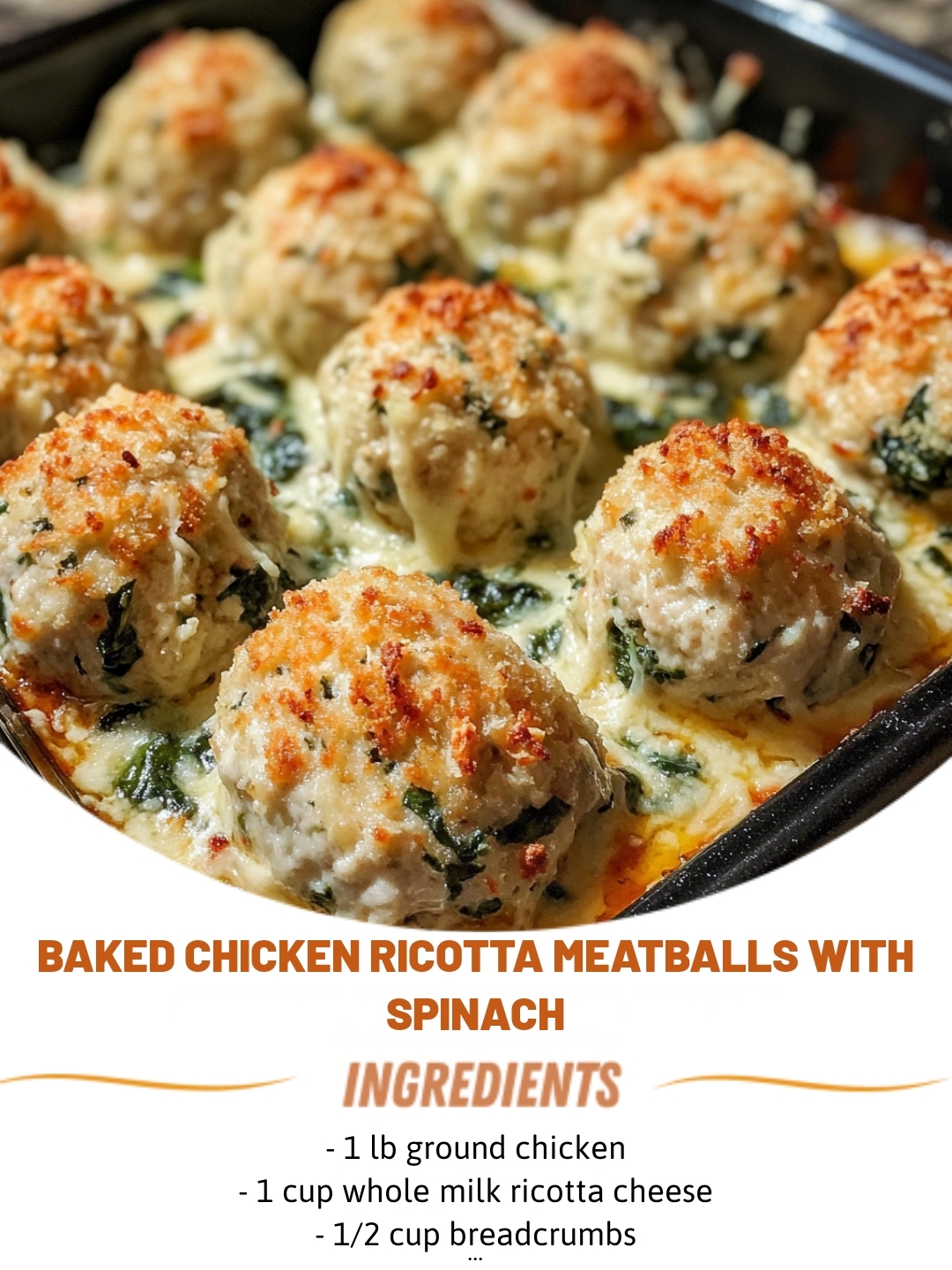 Baked Chicken Ricotta Meatballs with Spinach