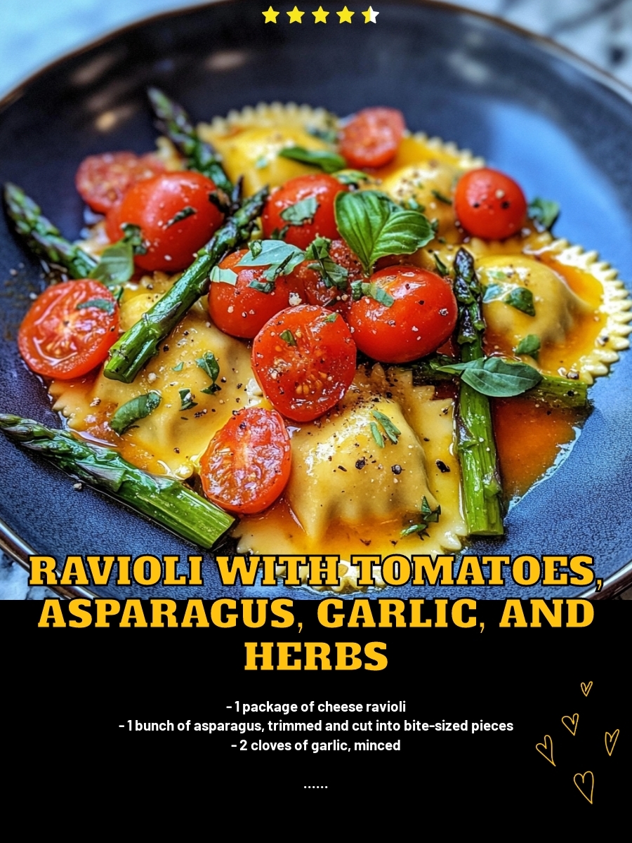 Ravioli Tomatoes Asparagus Garlic Herbs
