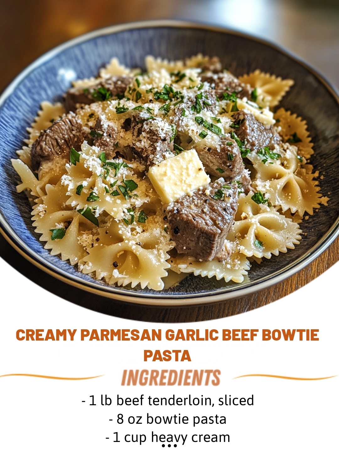 Creamy Parmesan Garlic Beef Bowtie Pasta